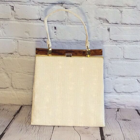 Vintage Dover Handbag/Purse Women’s Ivory Faux Crocodile(Vinyl) Bakelite Closure - Picture 1 of 5